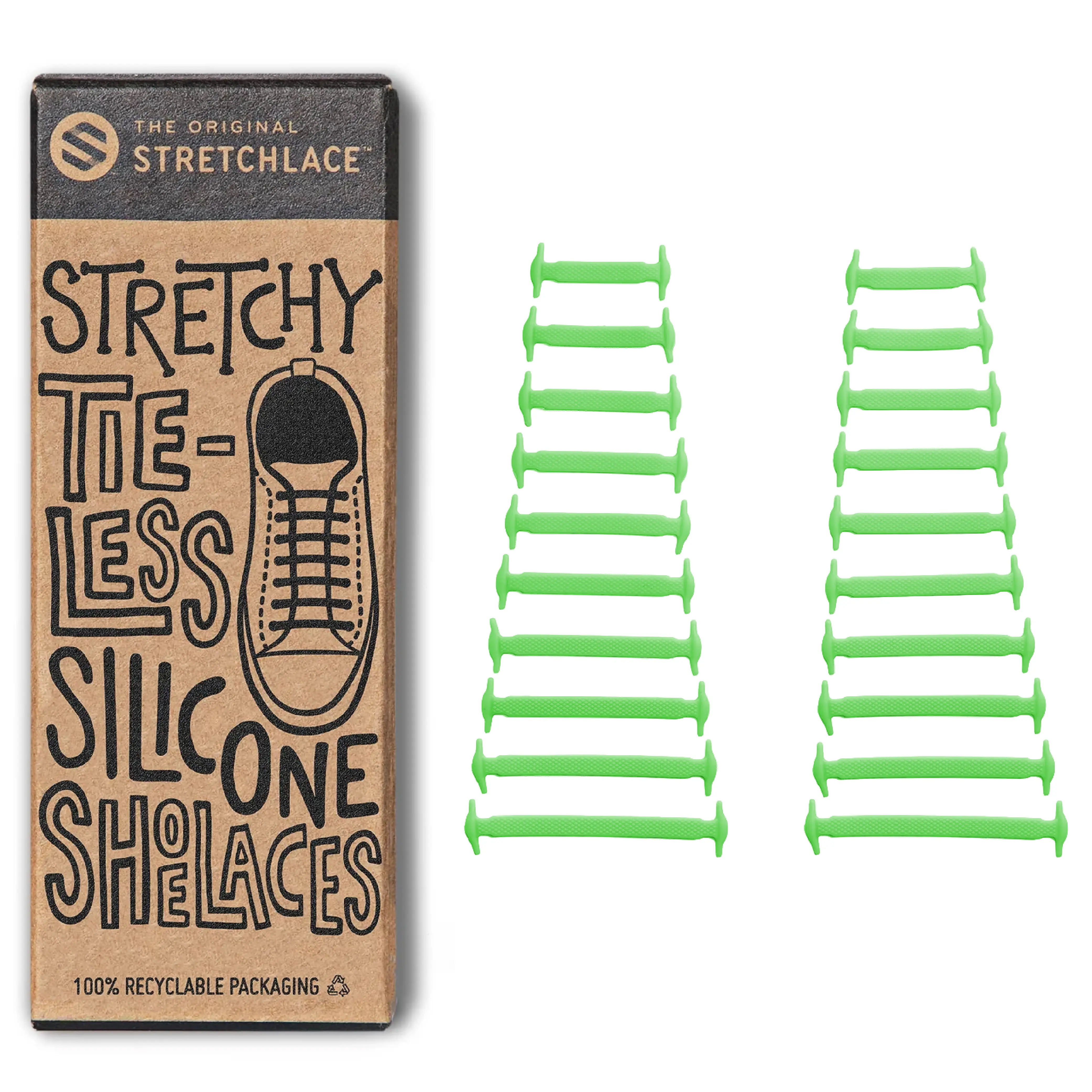Green Stretchy Tieless Silicone Elastic Shoelaces | 20 Straps Footwear Comfort