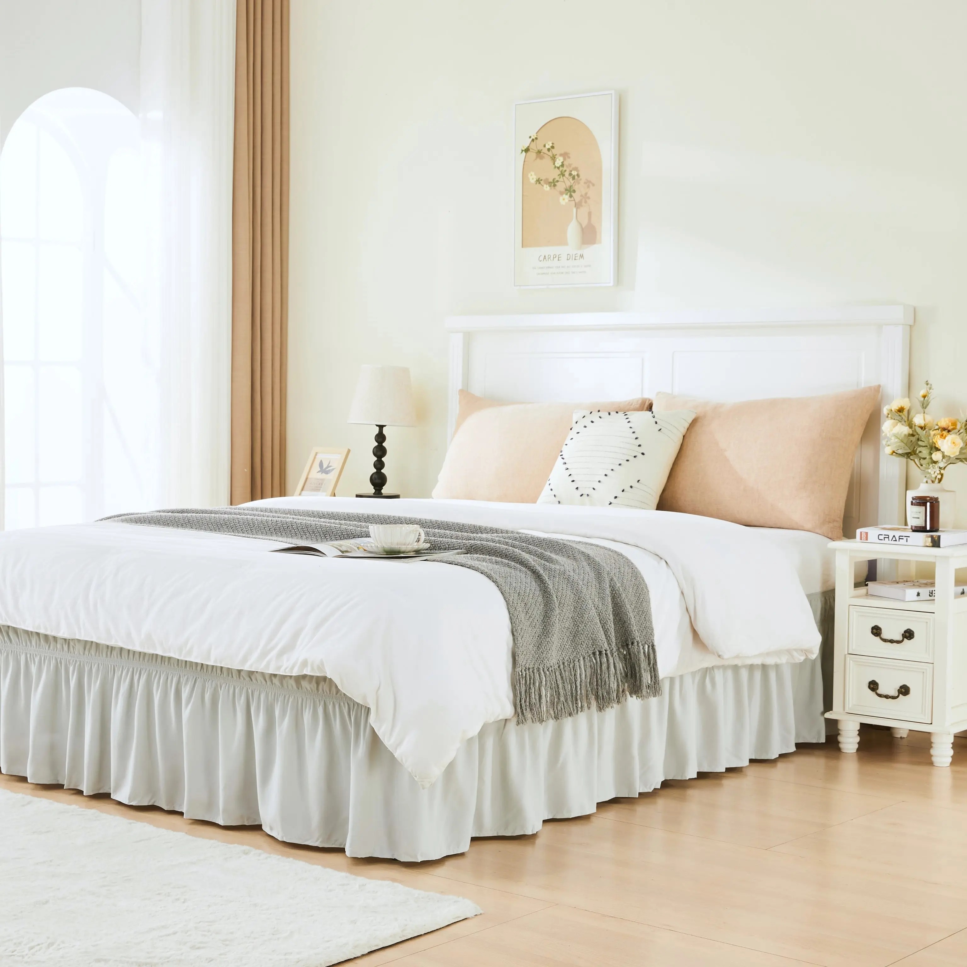 15 Inch Tailored Drop Ruffle Bed Skirt with Adjustable Elastic Belt from MarryLane , Durable 100% Polyester, Machine Washable, Fits Twin Full Queen King, Hides Under Bed Clutter, Bedroom & RV Storage