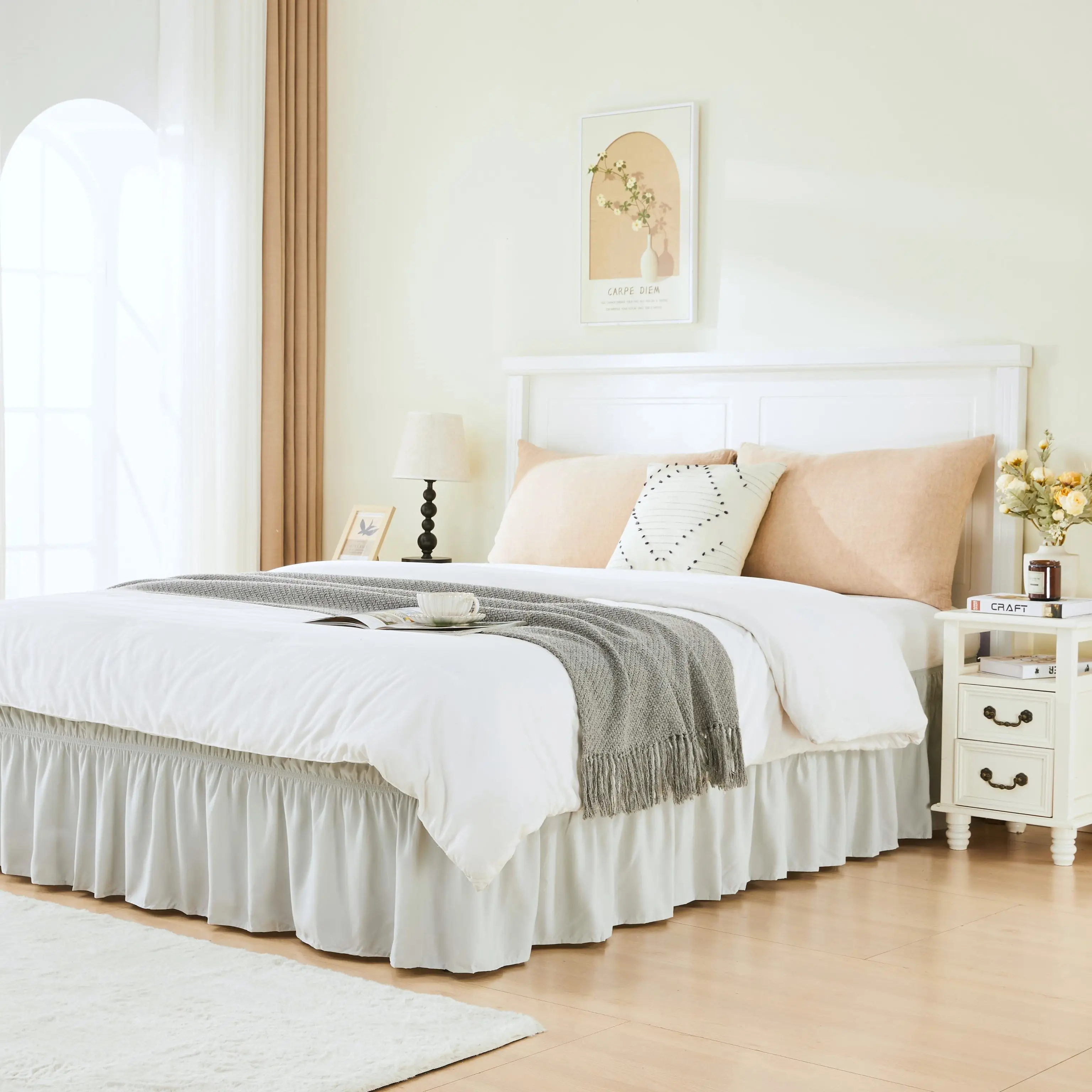 MarryLane 15" Drop Solid Color Ruffle Bed Skirt with Double Elastic Belt, Fit for King Queen Full Twin Sizes Machine Washable Easy Care, bedroom and R