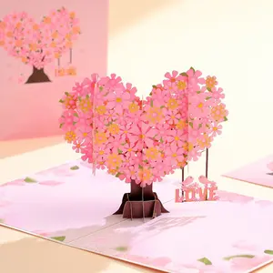 Valentine's Day Romantic Sakura 3D Greeting Card, Handmade Paper Craft Blessing, Gift for Girlfriend Wife, Unique Valentine's Present