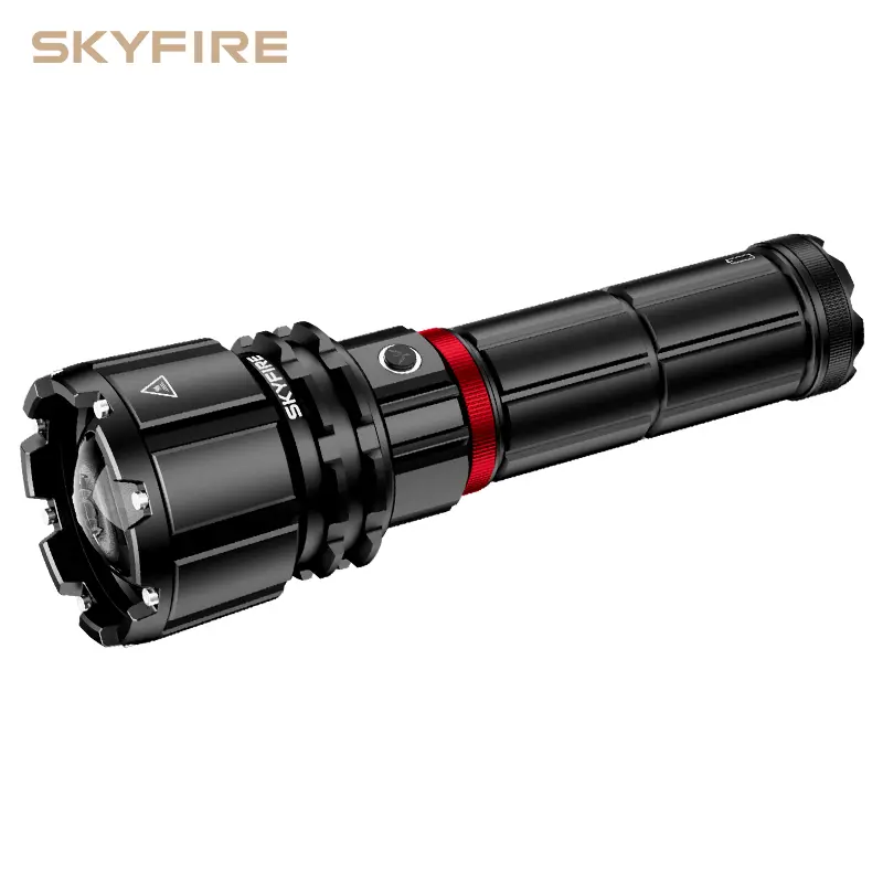 SKYFIRE 1209 Ultra Adjustable High Power Rechargeable EDC Tactical Flashlight - 3624 Lumens, 16000mAh 4.2V High-Capacity Cells, 1 Shoulder Strap, Water Resistant, Ideal for Camping, Emergency Use, Adjustable Tactical Flashlight, High Power Flashlights