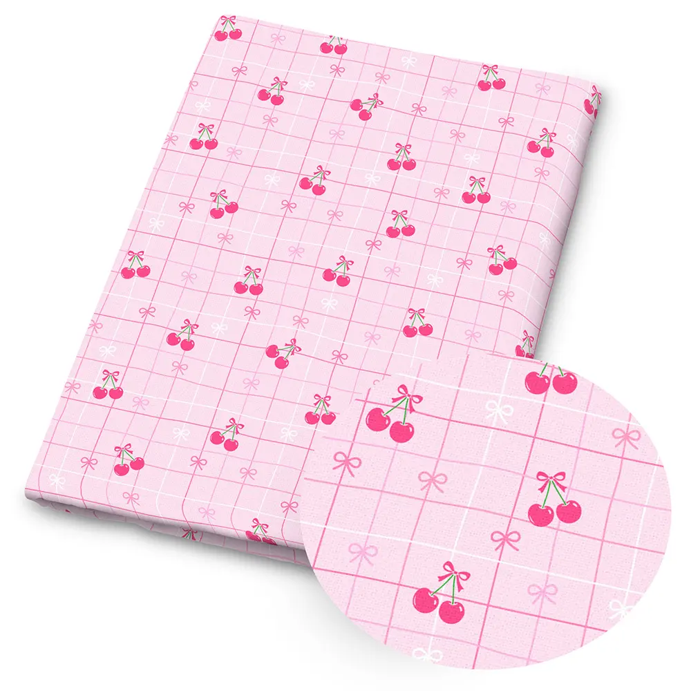 1 piece of pink cherry-print fabric – 59 x 19.68 inches (150 x 50 cm), pre-cut polyester fabric featuring a pattern of autumn leaves and flowers – suitable for DIY sewing, scrapbooking, tablecloths and craft projects