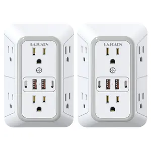 2 Pack Surge Protector Outlet Splitter Expander, Wall Outlet Extender, 6 Socket Wall Charger with 4 USB Ports, Travel Friendly Power Strip for Home & Office
