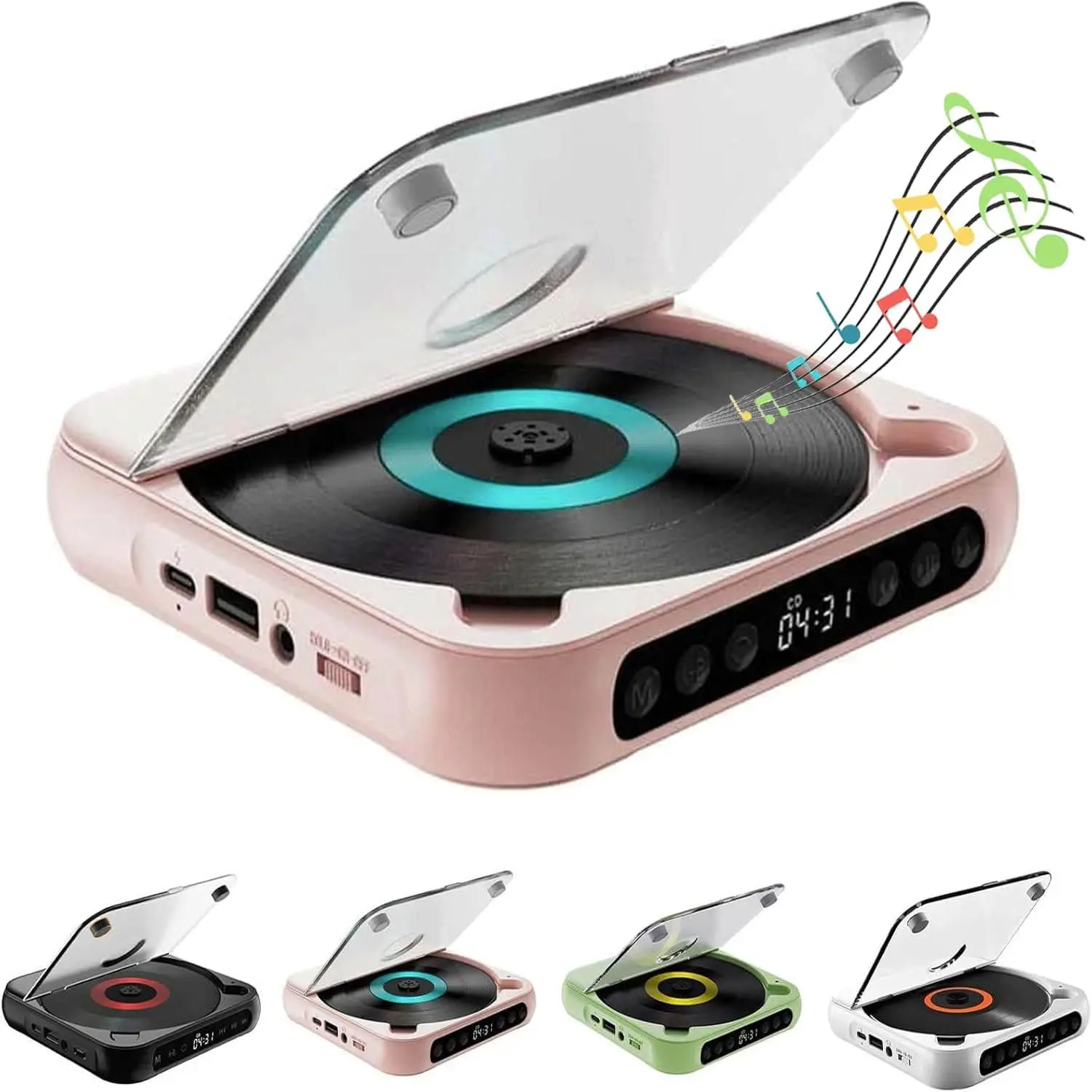 Portable Compact Audio CD Player - Button Control, Wired Connectivity, Bluetooth 5.3, Built-in Speaker, USB/MP3 Playback, Retro Design, Rechargeable, Manual Operation for Road Trips