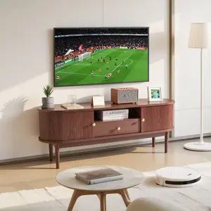 VEVOR TV Stand, Boho Entertainment Center for TVs up to 58 in, 350 lbs Load, TV Media Console Table with Adjustable Storage Shelves Rolling Door, Television Stand for Living Room, Bedroom, Brown