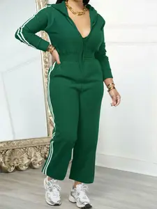 Spring New One-Piece Jumpsuit Zipper Romper Sporty Casual Style Zip Hooded Elastic Waist Women's Clothing for Daily Commute Streetwear