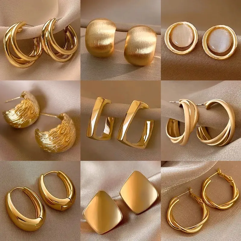 Women's Earring set Elegant Geometric & Twist Design Hoop Earrings, Exquisite Trendy Hoop Earrings, Fashionable Jewelry for Women for Daily & Party Decoration, Mother's Day Gift  minimalist earrings",  "stud earrings", "2025 trend"