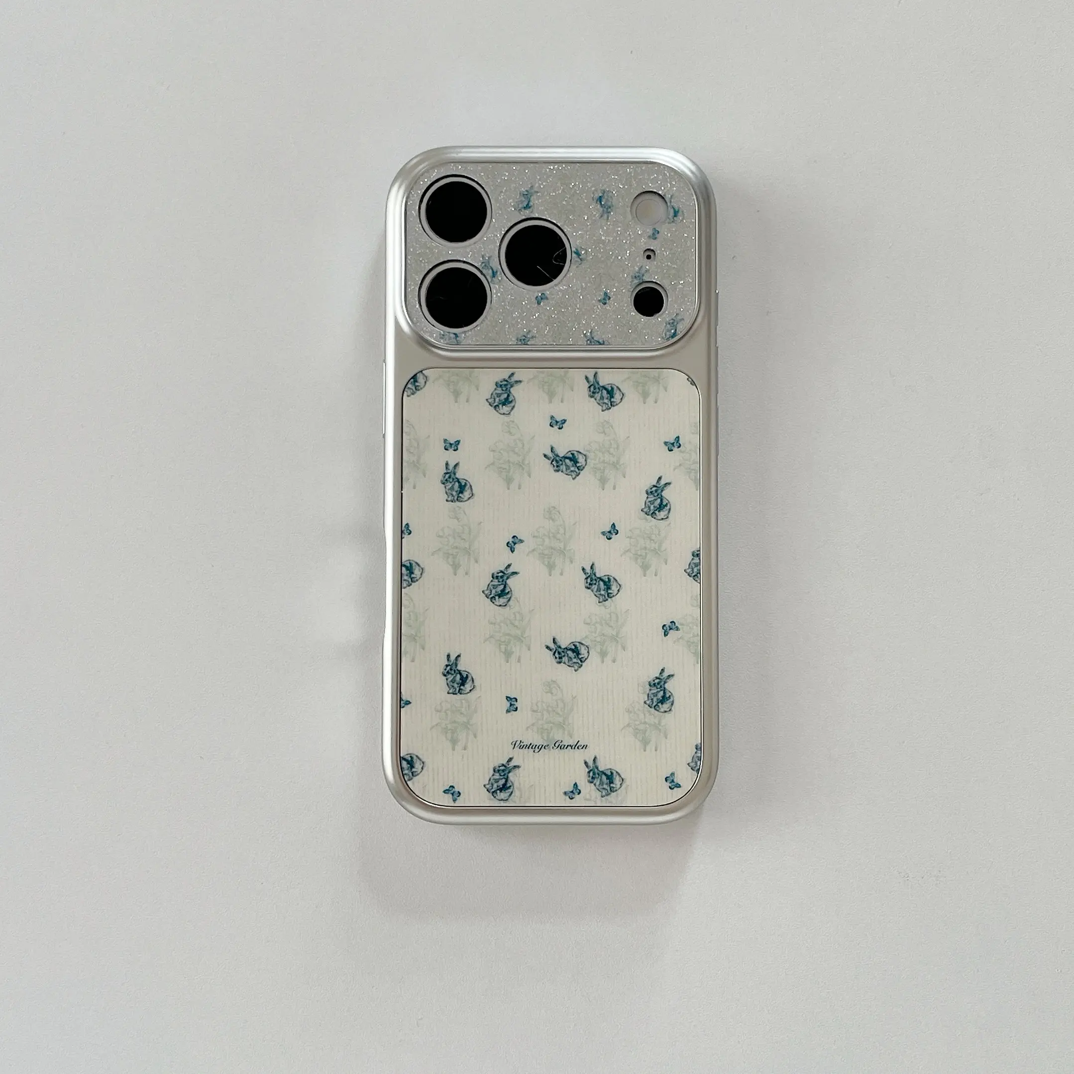 Kawaii Large View Window Phone Case Glitter Camera Frame Cute Rabbit Bear Strawberry Pattern Cover For iPhone17Pro Max Shockproof