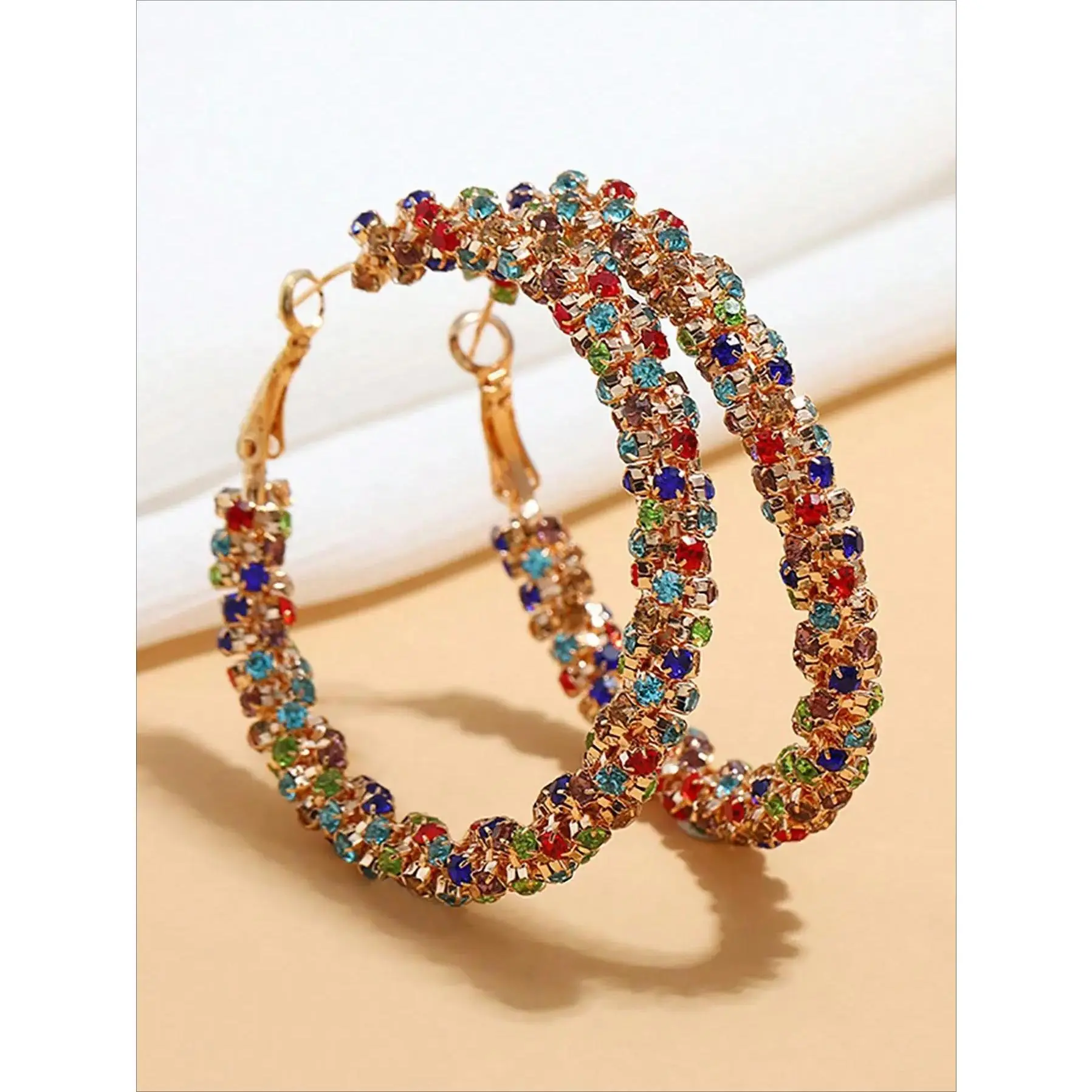 Statement Colorblock Hoop Earrings for Women, Colorful Rhinestone Jewelry with an Elegant Bling Effect, Hypoallergenic, Stylish Jewelry, Colorful Earrings, Elegant Look, High Quality Earrings