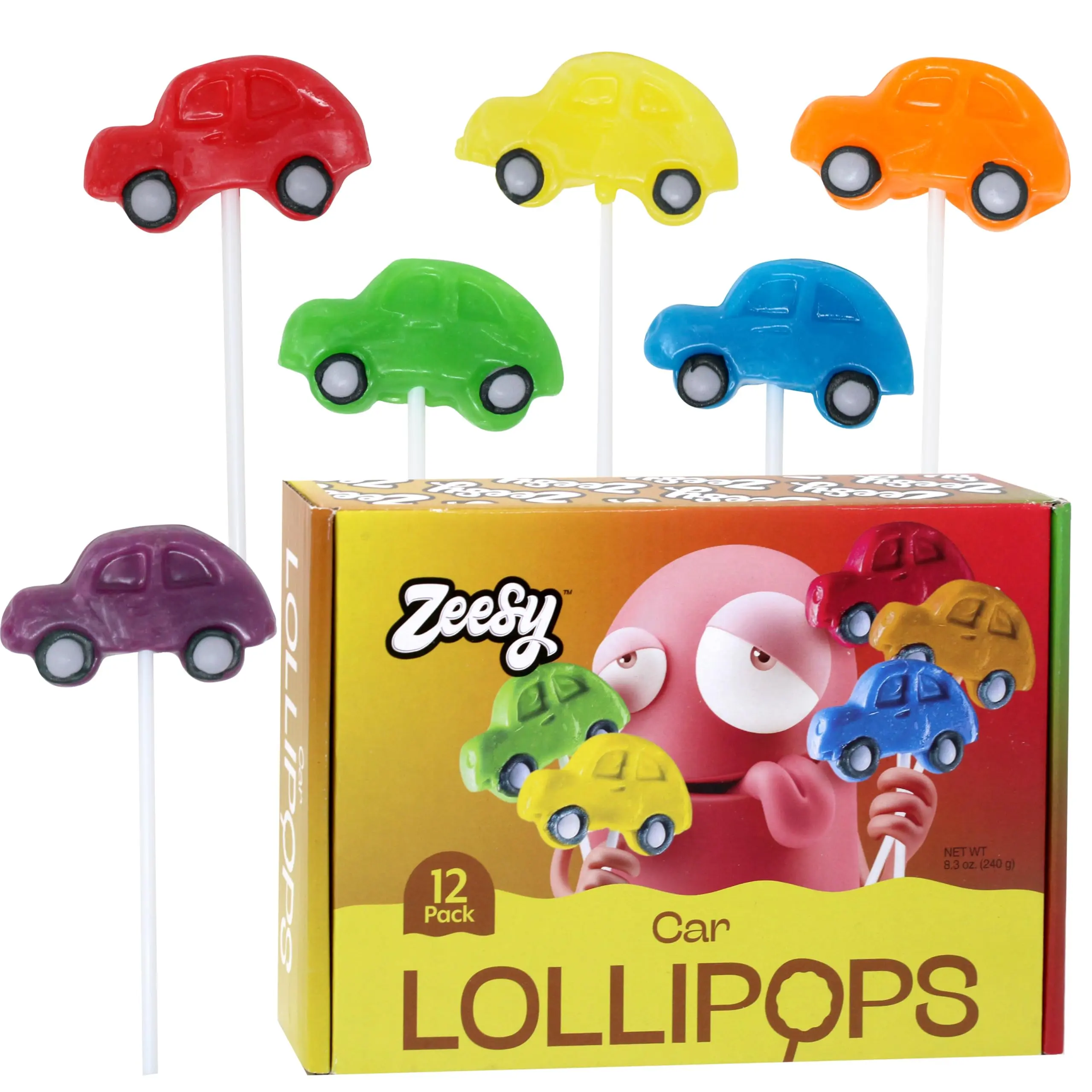 Zeesy Car Shaped Lollipops - 12 Pack Individually Wrapped Party Favors Candy Suckers for Car Themed Birthdays