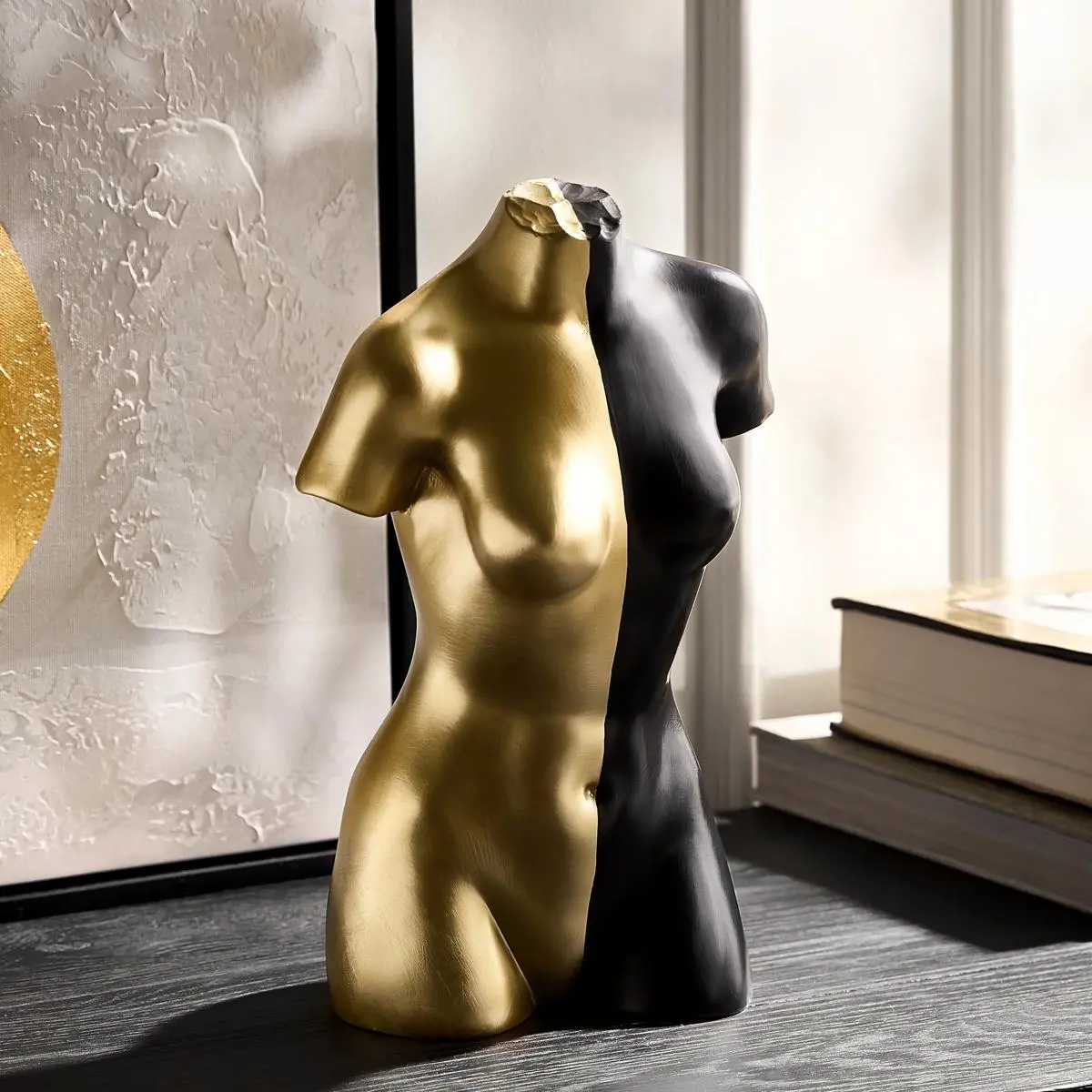 Z Gallerie Muse Resin Piggy Bank - Black/Gold Matte Split Colors Artful Piggy Bank, Coin Storage, Resin Feels Modern and Refined Wipeclean Finish Feminine Contemporary Home Decor, Apartment Ornament, Gift Savings Item, Contemporary Art