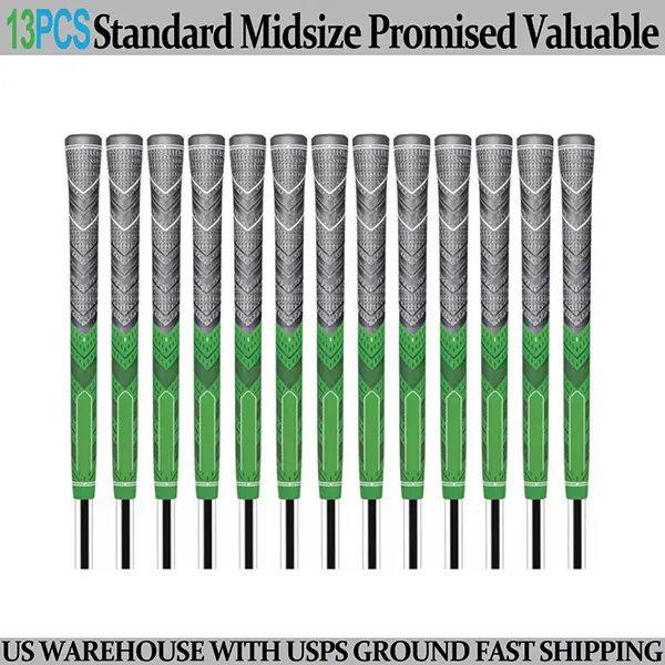 Golf Club Grip Anti-Slip 60R Natural Rubber Set of 13 Golf Grips Green  Anti-slip Natural Rubber Grip Standard 60R Round Core Universal Fit