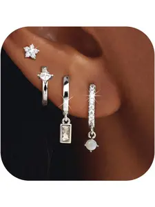 Gold Earrings for Women, 14K Gold Filled Stud Hoop Earrings, Hypoallergenic Cartilage Huggie Earring Set for Multiple Piercing Earring Stacks Jewelry Gifts Wedding Set Earrings