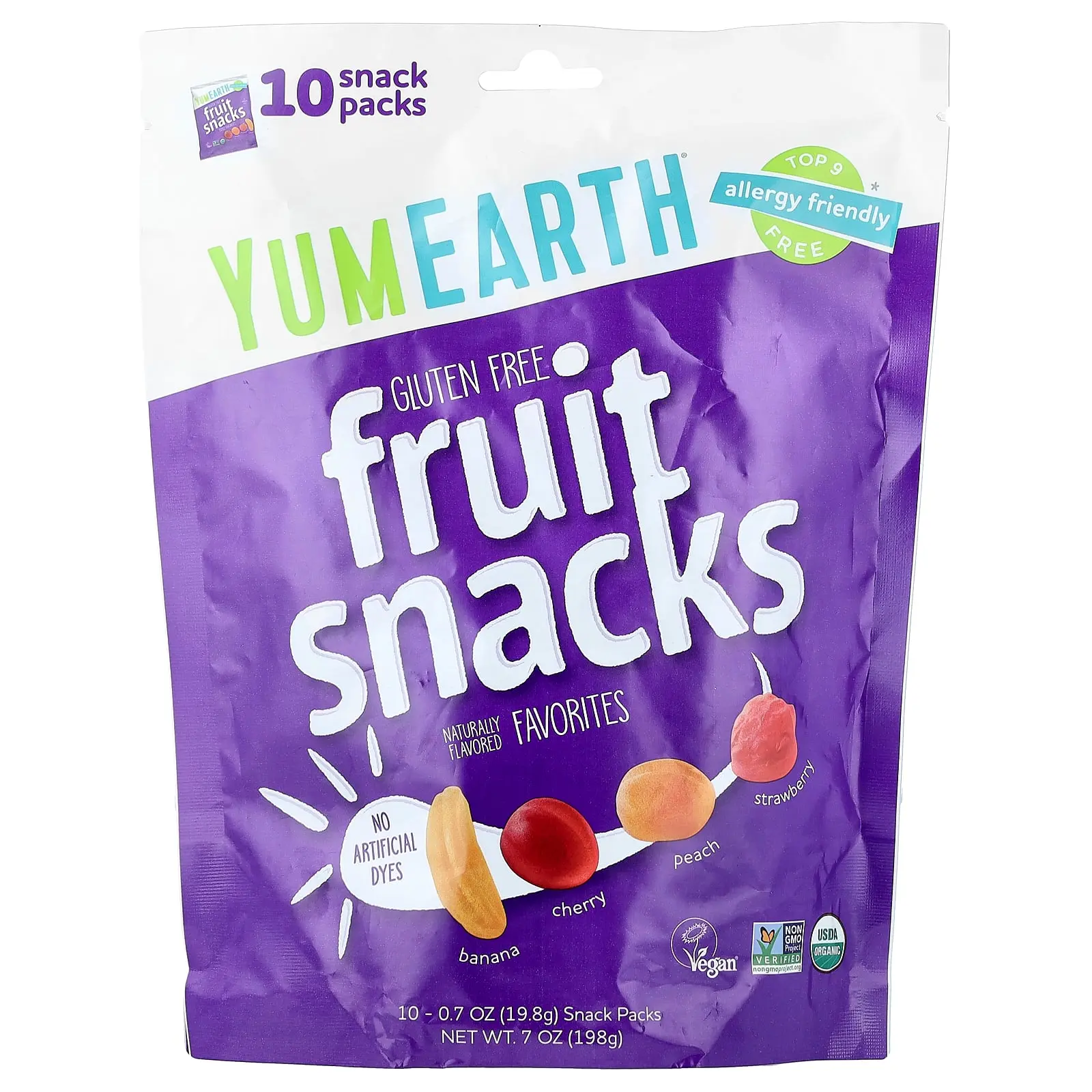 YumEarth Gluten Free Fruit Snacks, Favorites, 10 Snack Packs, 0.7 oz (19.8 g) Each