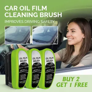 BUY 2 GET 1 FREE, Car Windshield Oil Film Remover Brush - Rapid Cleaning, Long-Lasting Oilremoval Effect for Rainy, Foggy Days tiktokshopspringglowup