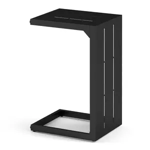 COSTWAY - C-Shaped End Table Convertible Coffee Table with Adjustable Foot Pads-Black