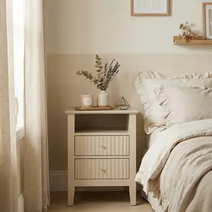 RoyalCraft Fluted Nightstand with 2 Drawers, Modern Wooden Sofa Table with Storage for Small Spaces, Tall End Table for Bedroom,Living Room, Couch Coffee Table