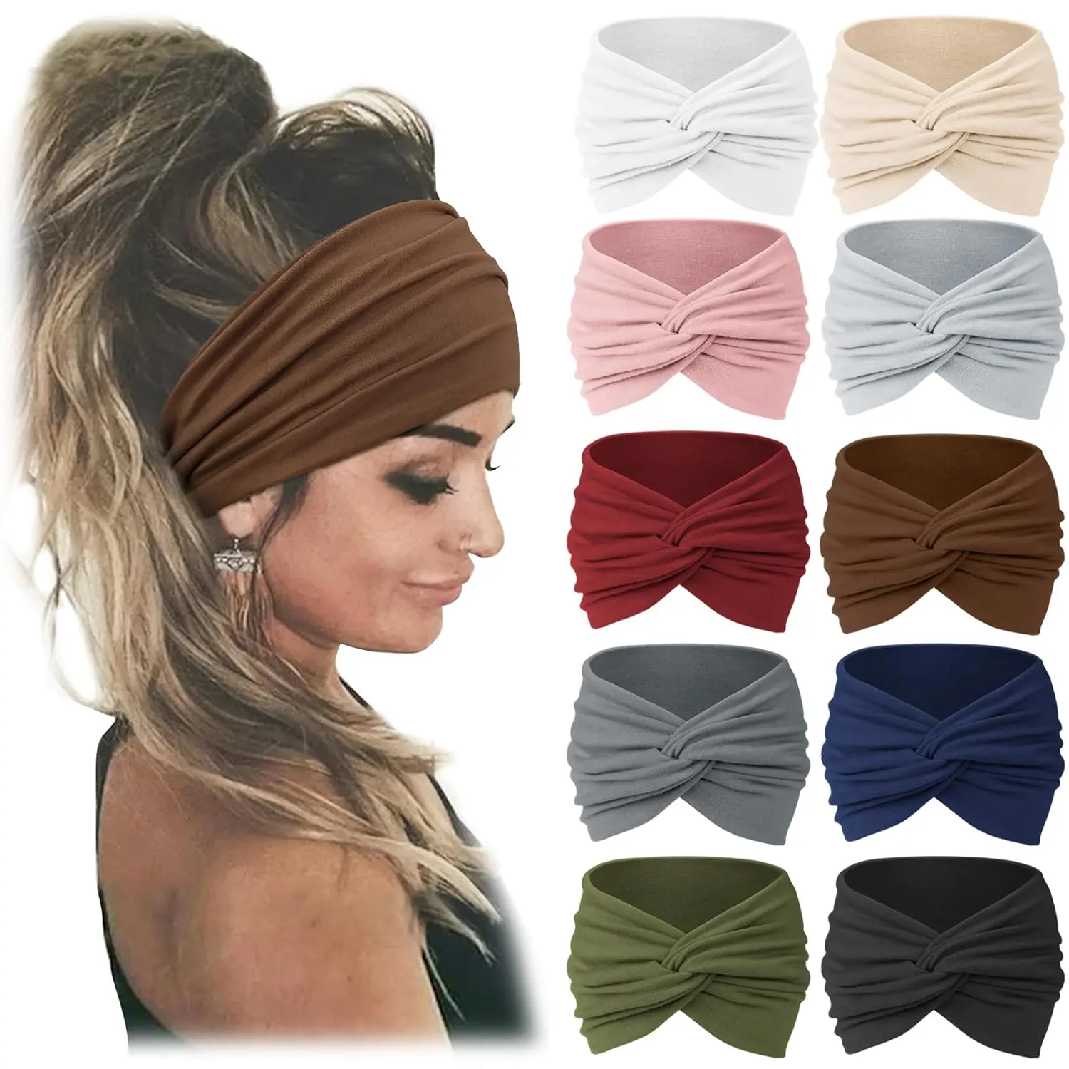 10PCS Women's Fashion Fit Soft Fabric Elastic Stretchable African Wide Headbands - Non-slip Bandana Headbands on Forehead for Casual Sport Workout, Ideal Gift for Valentine's Day Birthday