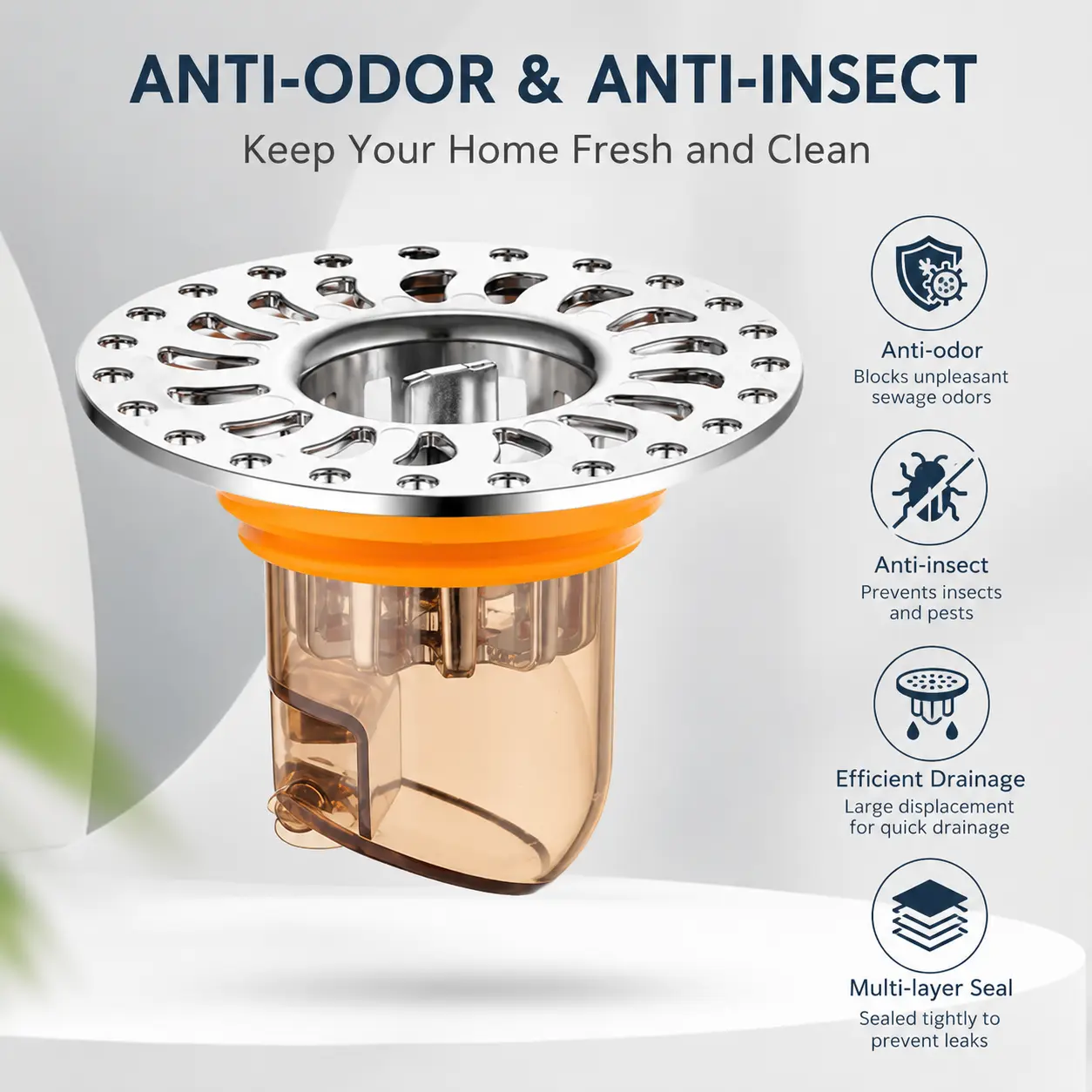 2 Counts, Floor Drain Filter Insert with Strainer Silicone Sealing Ring Anti-Clog Odor and Insect Prevention for Household Bathroom Drains