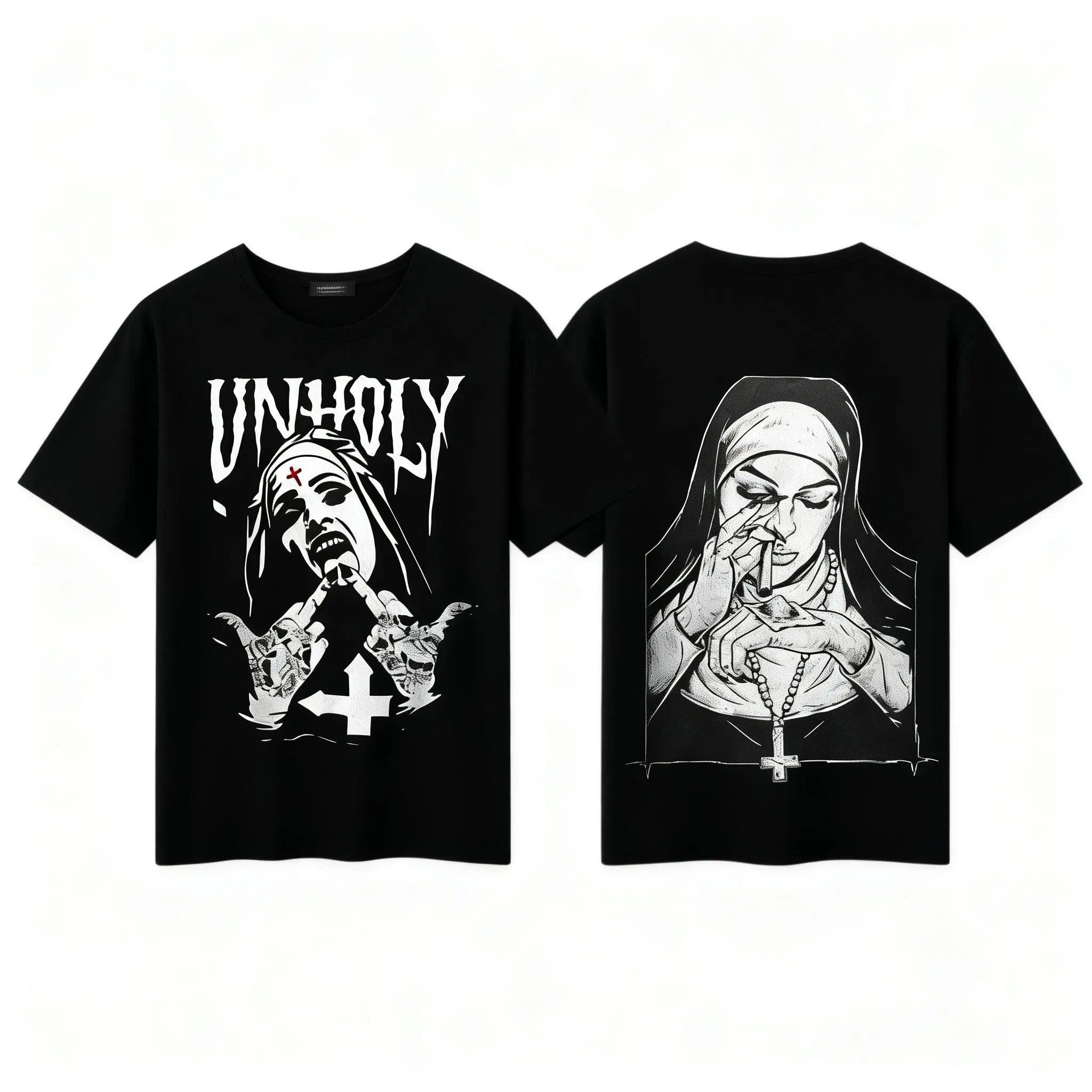 Gothic Nun Graphic T-Shirt Vintage Dark Aesthetic Streetwear Tee Alternative Fashion Unisex Casual Shirt Gift