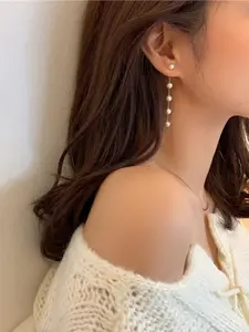 Pearl Decorated Dangle Earrings, Fashionable Chain Tassel Design Earrings for Women, Elegant All-match Fashion Accessories for Daily Wear
