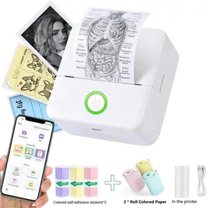 Portable Mini Printer, 1 Set USB-Powered Wireless Label Printer with Paper, Small Pocket Sticker Printer for Notes & Children's DIY Crafts, Compatible with iOS & Android