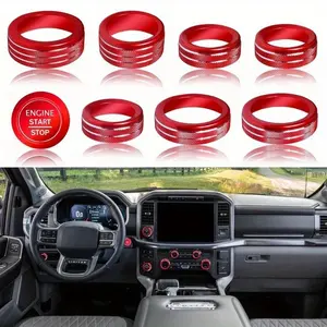 for Ford F150 Accessories 2021 2022 2023 AC Knob Covers, Volume Radio Knob, 4WD Drive Mode, Headlight Switch, Trailer Control Knob Engine Start Stop Button Cover Outer Ring, 9Pcs (Blue)