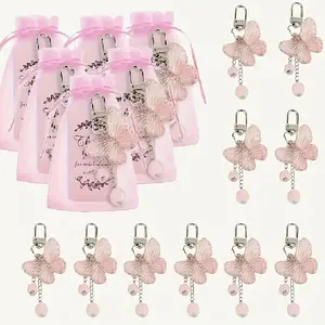 36pcs Butterfly Pendant Handmade Keychain Set, Includes 12 Keychains + 12 Organza Bags + 12 Thank You Cards, Perfect for Weddings and Parties