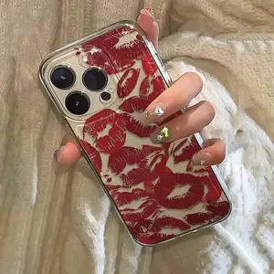Red Lip Pattern Phone Case, Anti-drop Shockproof Phone Protective Cover, Phone Accessory Compatible with iPhone 6 7 8 X XR XS 11 12 13 14 15 Pro Max