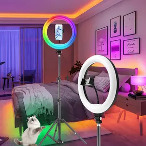 10 inch LED Ring Light with Tripod Stand & Phone Holder Tall 43.3'', Dimmable Mode, Selfie Circle light for Phone Camera Filming Makeup Streaming # ring light with tripod #Mother's Day Gift