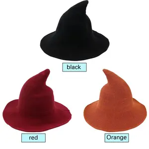 Halloween personalized wizard hat, foldable knitted wizard hat, knitted wool hat, wide brim foldable pointed hat, brim crochet warm hat, suitable for Halloween party masquerade, unisex Accessories Masks