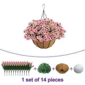 Coconut Fiber Hanging Basket Simulation Violet Set, 1 Set/2 Sets, Easy Assembly, Non-Fading, All-Season Greenery Decor, Home/balcony/spring/fall, Garden Accessories