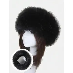 1pc Women Solid Black Fuzzy Headband, Earwarmer Hairband,Empty Top Winter Fluffy Hat Winter Outfits