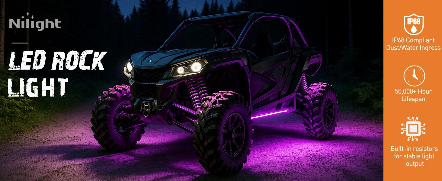 Nilight 4PCS 14-in LED Rock Lights Kit - Aluminum Housing, IP68 Waterproof Exterior Pods, Heat Resistant Heat Diss., Wheel Well Lights, 10-32V DC 12v–24v Ready, Pink Purple Underglow for Cars, Trucks, Long-Lasting Truck Accessories (Father's Day Gift), Le