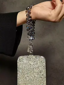 3pcs Crystal Bead Phone Hand Strap, Premium Short Lanyard with Card Paper, Multi-Purpose Phone Case Keychain Bag Charm, Fashion All Seasons Accessory