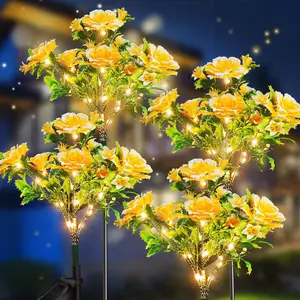 EVEDIOR 4-Pack Solar Yellow Carnation Flower Lights Outdoor Waterproof 7-Branch Garden Solar Light Decorations for Courtyards Balconies and Lawns Perfect Gift for Mom
