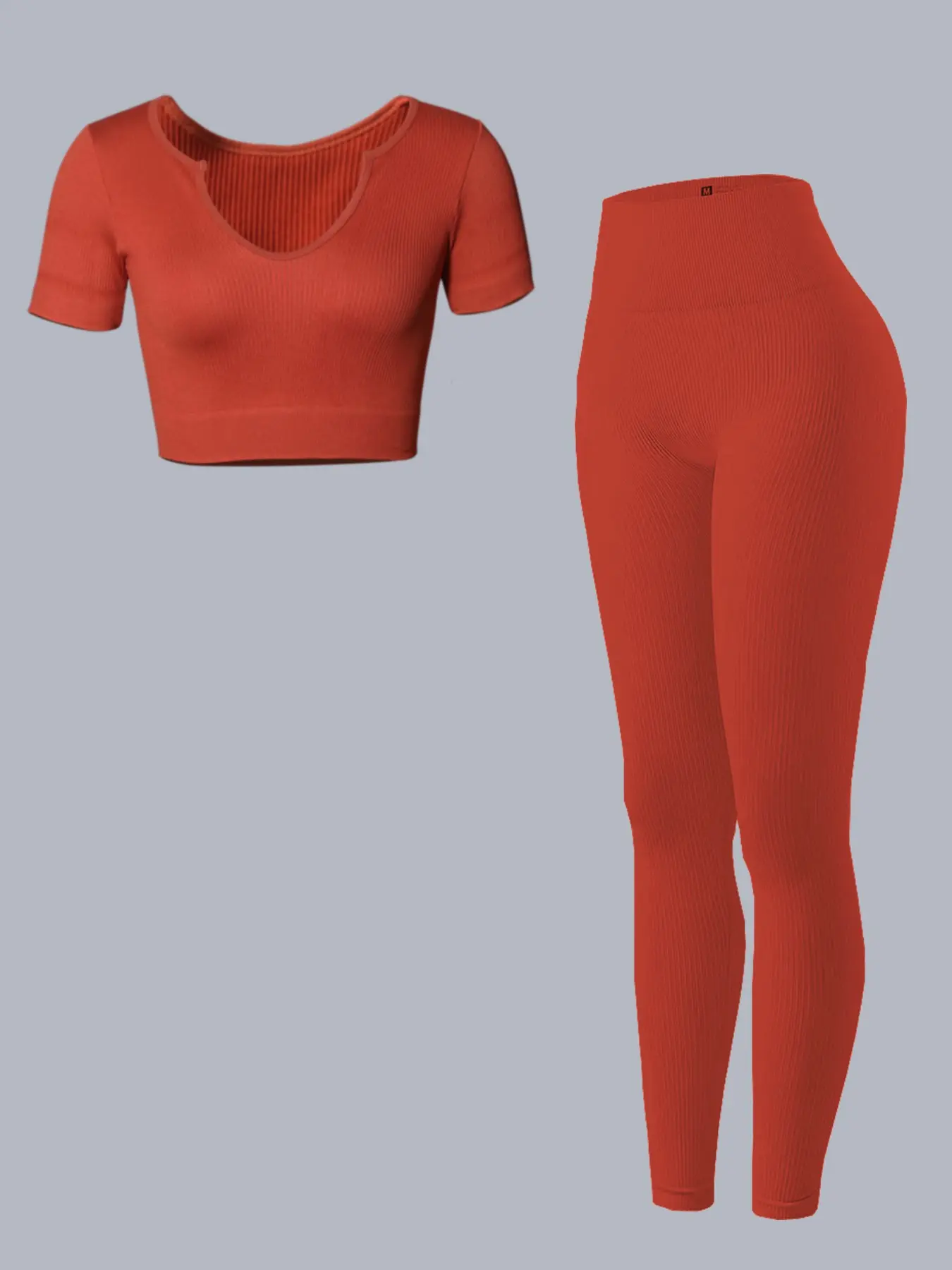 Women's Ribbed Athletic Workout Set 2-Piece Seamless Yoga Sportswear Sports Short Sleeve High Waist Activewear Yoga Tight Pants Suit, Comfortable and Stylish Gym Wear, Exercise Clothing Set, Fitness Clothing