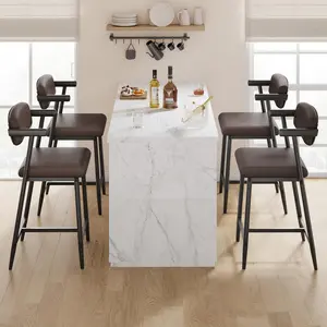 Garvee Set of 4 Rustic Black Bar Stools with Backrest and Armrests, Counter Height, Wide Padded Seat, Metal Frame with Footrest, Ideal for Kitchen Island and Bar Seating