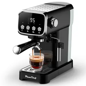 Black 20BAR Semi-Automatic Slim Vertical Espresso Machine - Milk Frother, Built-in Cup Warmer, 43 oz Detachable Tank, Screen Buttons, Compact Space-Saving Design for Rich Espresso, Latte