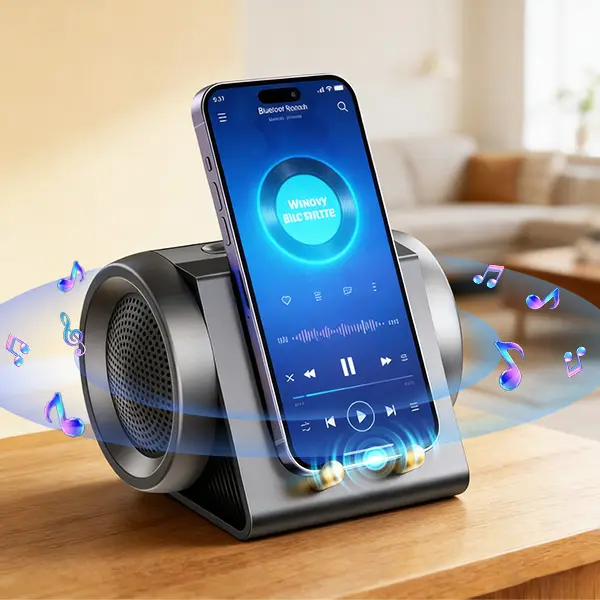 Wireless Induction Speaker Stand for Phone, Portable Audio Amplifier, 2-in-1 Desktop Holder for Smartphone/Tablet, Resonance Sound Technology for Home Office Travel Shower, Gadget Gifts，Father's Day Gifts
