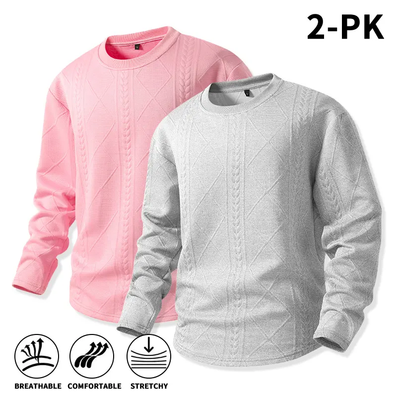 2-Pack Men’s Textured Twist Knit Crewneck Shirts for Fall/Winter, Soft Stretch, Wardrobe Essentials, Layering Pullovers