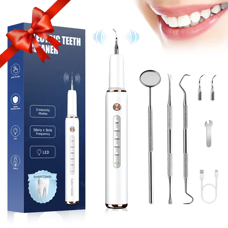 Rechargeable Ultrasonic Electric Teeth Cleaning  with Replacement Heads, Manual Auxiliary Cleaning Tools, Dental Scaler & Oral Irrigator-Box Cleansing Kit Removable Mother's Day Gift