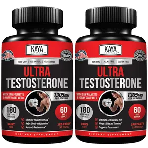 Kaya Naturals UltraTest- Men's T Booster with Tongkat Ali, Horny Goat Weed, Tribulus - Natural Workout Supplement for Energy, Stamina, and Strength Booster - 180 Count (Pack of 2)