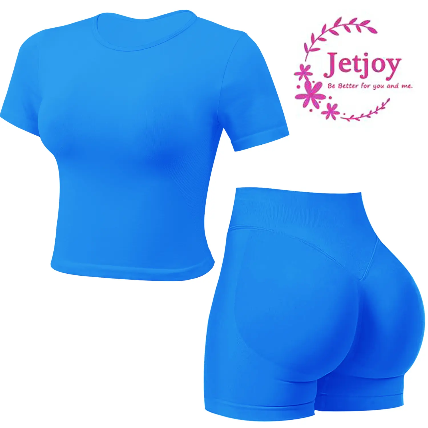 Jetjoy 2 Piece Workout Sets for Women, Short Sleeve T Shirt Tank Top + Workout Shorts Butt Lifting Gym Seamless Booty Biker Shorts, Going Out Gym Sets Fitness Clothes Skinny Sportswear Compression Activewear Gymwear Fitness Clothes Mesh Athleisure,summerv