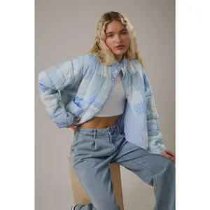 Drop Shoulder High Collared Patchwork Quilted Jacket