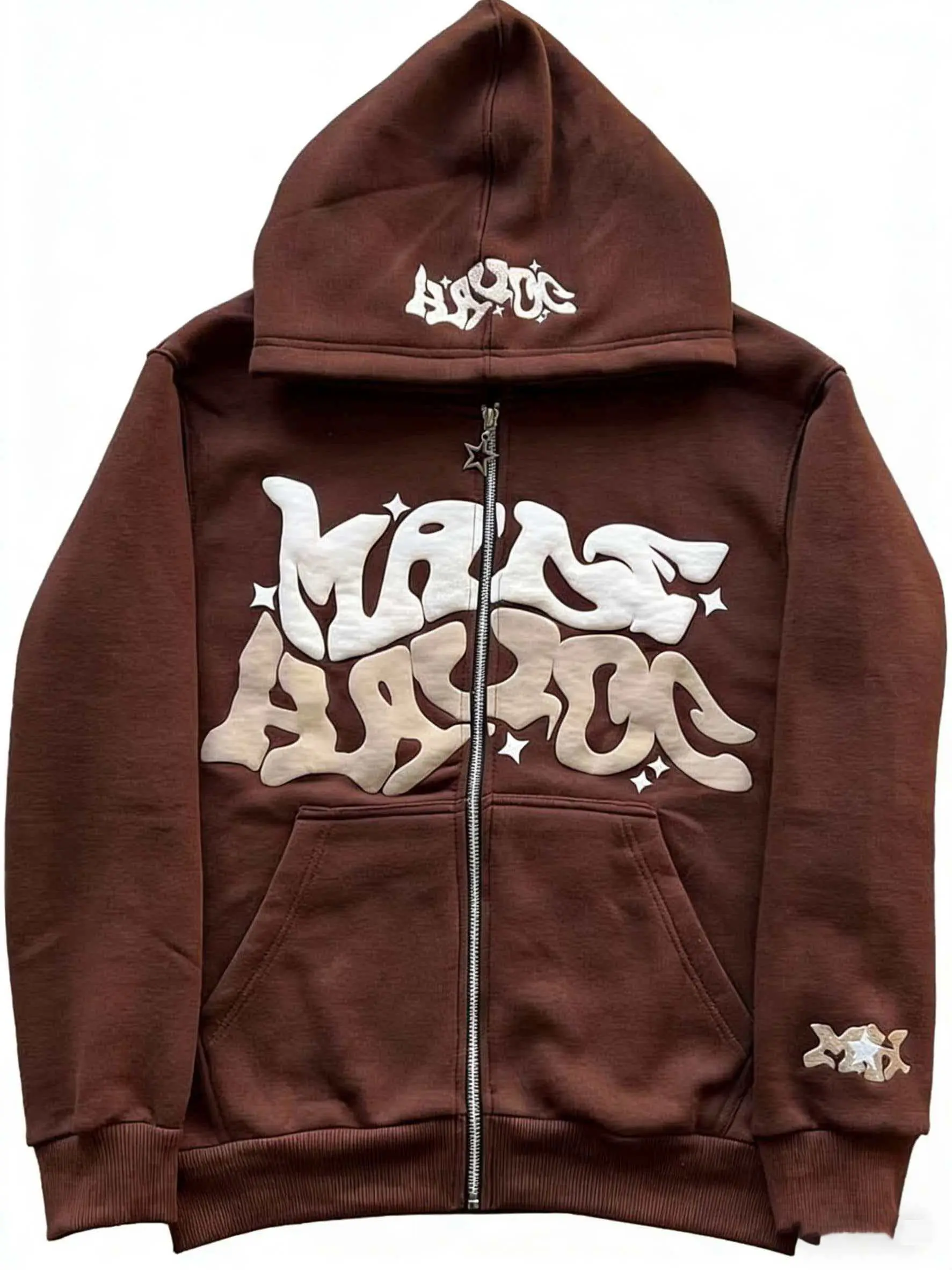 Men's Y2K Retro Star & Letter Printed Full-Zip Hoodie - Spring/Fall Harajuku Hip Hop Loose Long-Sleeve Hooded Top with Zipper Pocket, Patched Avant-Garde Street Casual Gothic Preppy Style