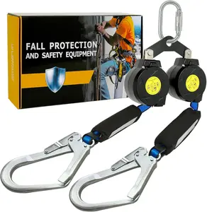 6’ Twin-Leg [NO Tangle] Self Retracting Lifeline ANSI Class A SRL Rebar Hooks Shock Absorber Roofing Construction Personal Fall Arrest Protection