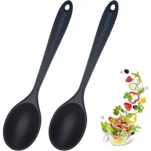 2 Pcs Silicone Nonstick Mixing Spoon, Silicone Spoons for Cooking Heat Resistant, Cooking Utensil for Kitchen Cooking Baking Stirring Serving (Black)