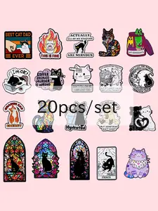20pcs/set  Enamel Cute Cat Brooches, Stylish Decor Pins, Animal and Quote Pins, Perfect Accessory Gift for Cat Lovers, Durable Metal Pins, Enamel Lapel Pins