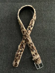 Faux Fur Leopard Print Belt, Punk Leather Belt, Street Style Belt, Y2K Fashion Vintage Design, Unisex Metal Buckle, Casual Style Accessory for Men and Women